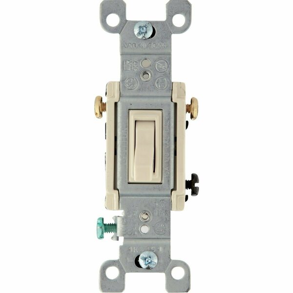 Leviton Quiet Grounded Toggle Light Almond 15A 3-Way Switch 208-01453-02T